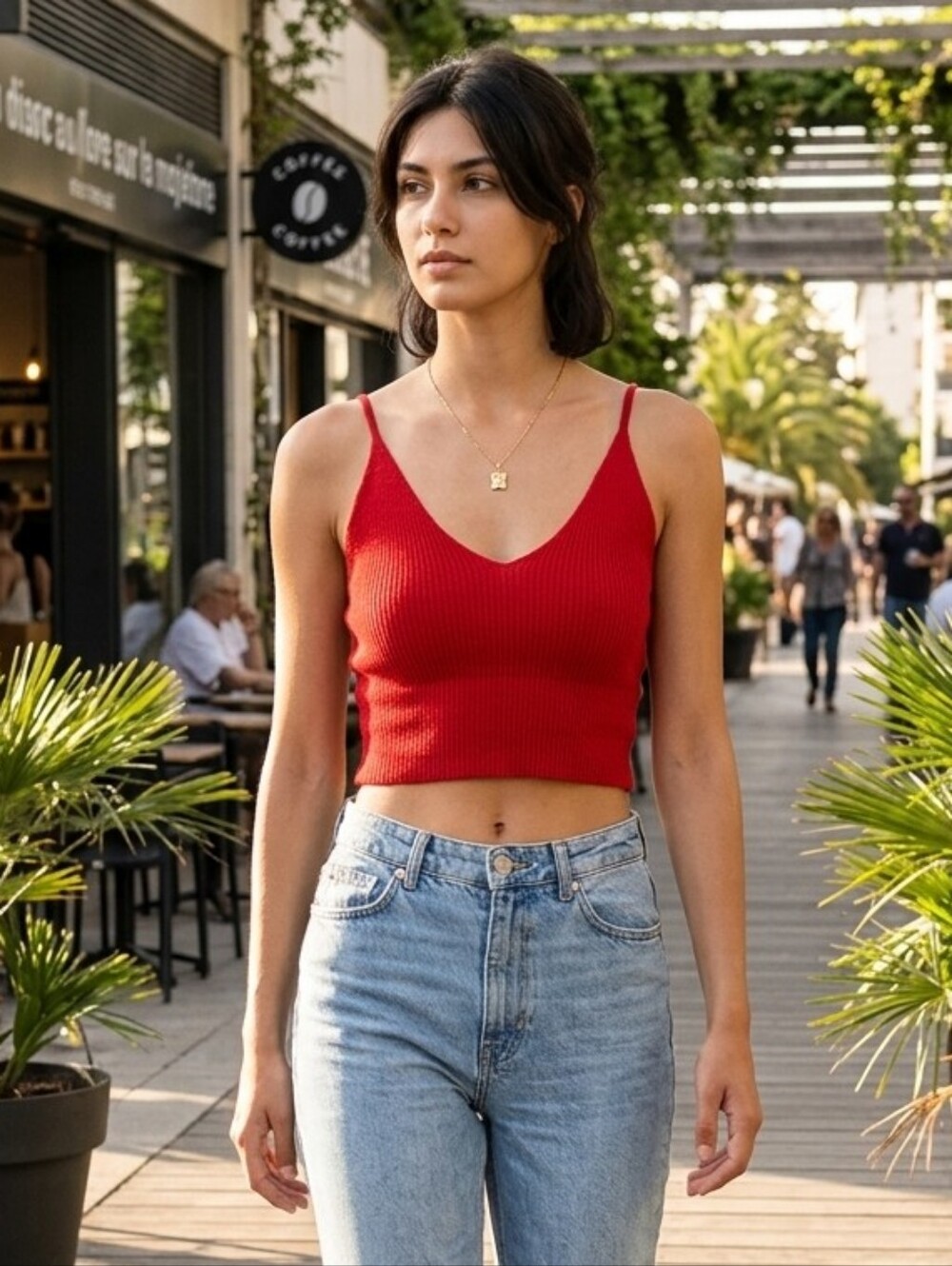 MNG Women's Y2K Festival Streetwear Red Knit V-Neck Cropped Tank Size M